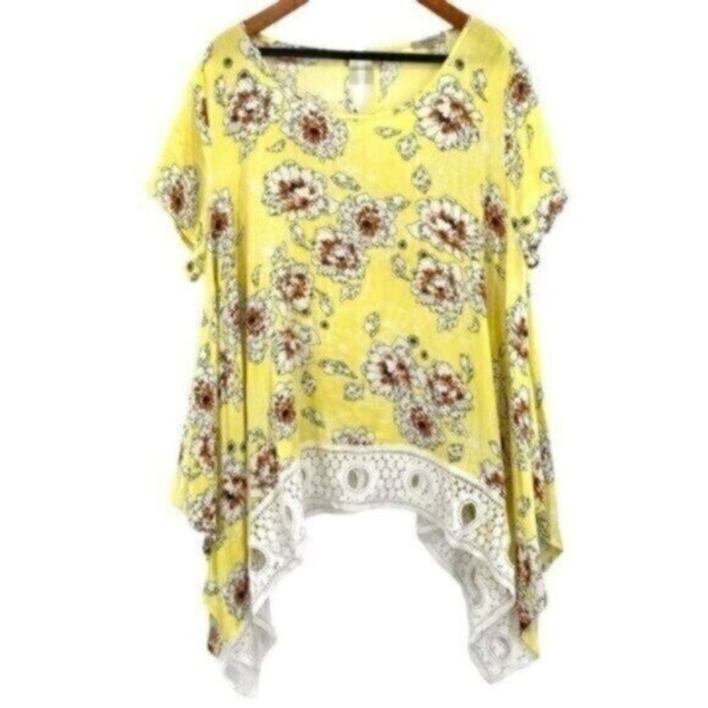 Jodifl Yellow Floral Asymmetrical Boho Tunic Blouse Top